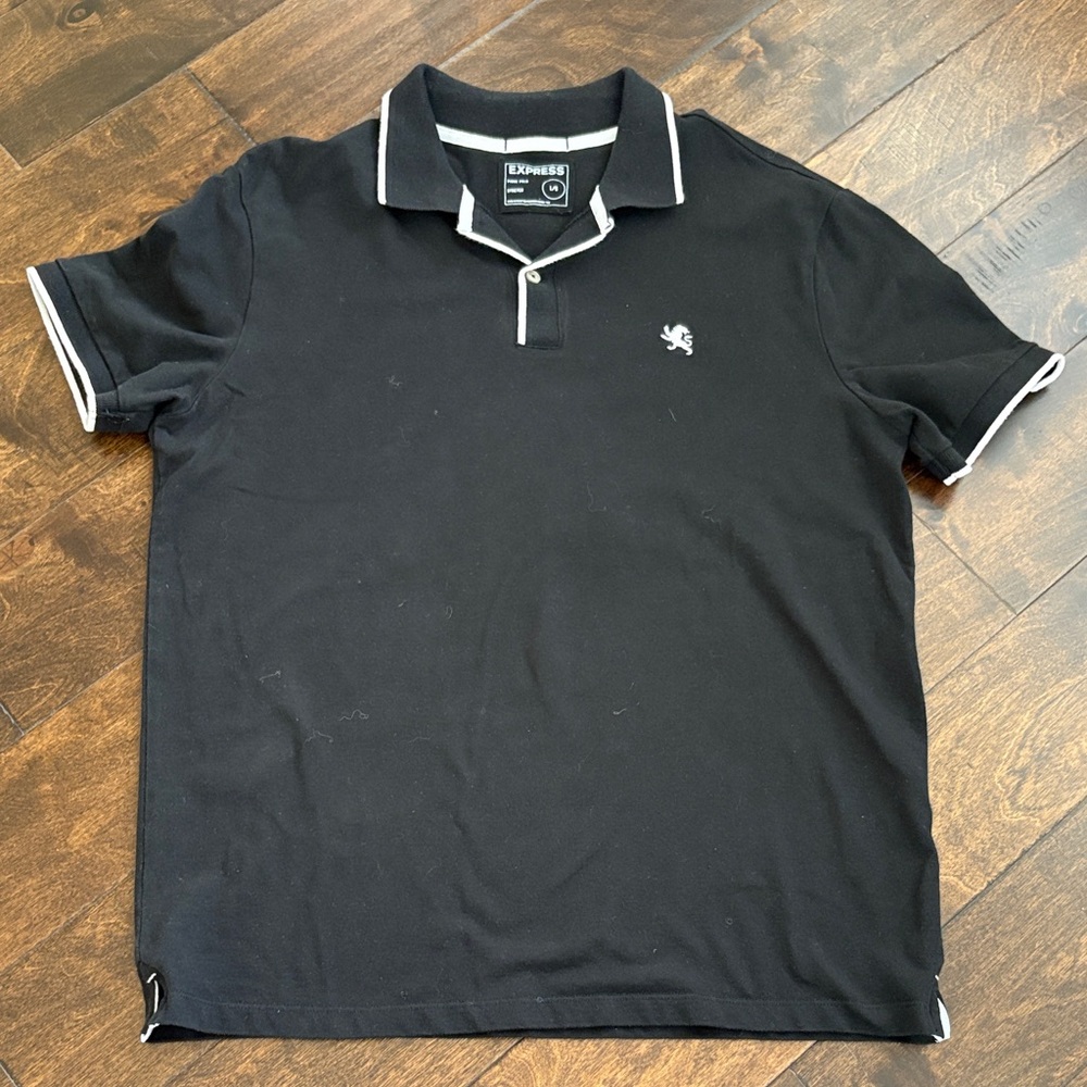 Express Men’s Black Polo – Stylish, White Trim, Versatile, Excellent Condition